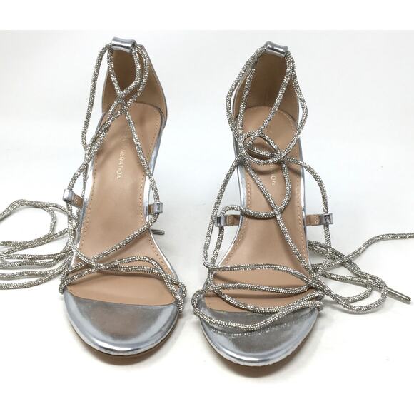 BCBG Generation Joey Women's Size 7 Metallic Silver Lace Up Strappy Pump Heels - Picture 4 of 7